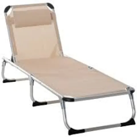 BOXED OUTSUNNY RECLINING SUN LOUNGER WITH PILLOW - KHAKI