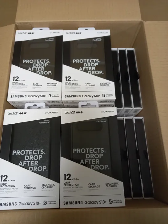 LOT OF APPROX. 64 BRAND NEW BOXED TECH 21 EVO WALLET WITH 12FT DROP PROTECTION, CARD STORAGE, AND MAGNETIC CLOSURE FOR SAMSUNG GALAXY S10+  