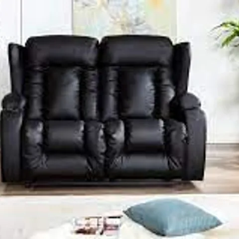 BOXED DESIGNER CAESAR BLACK FAUX LEATHER MANUAL RECLINING TWO SEATER SOFA 