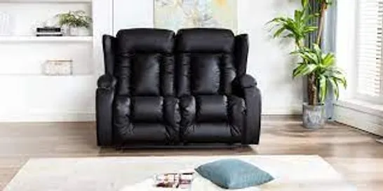 BOXED DESIGNER CAESAR BLACK FAUX LEATHER MANUAL RECLINING TWO SEATER SOFA 