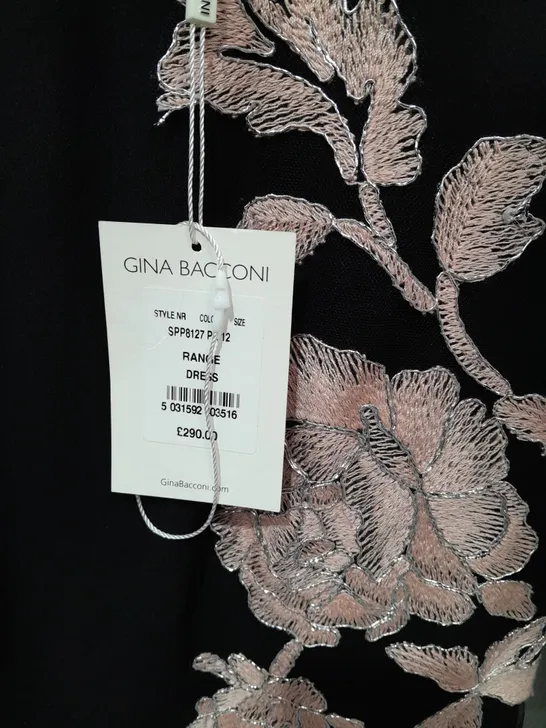 GINA BACCONI FLORAL EMBELLISHED DRESS IN BLACK - 12