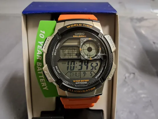 CASIO ALARMS SPORTS WATCH WITH ORANGE STRAP