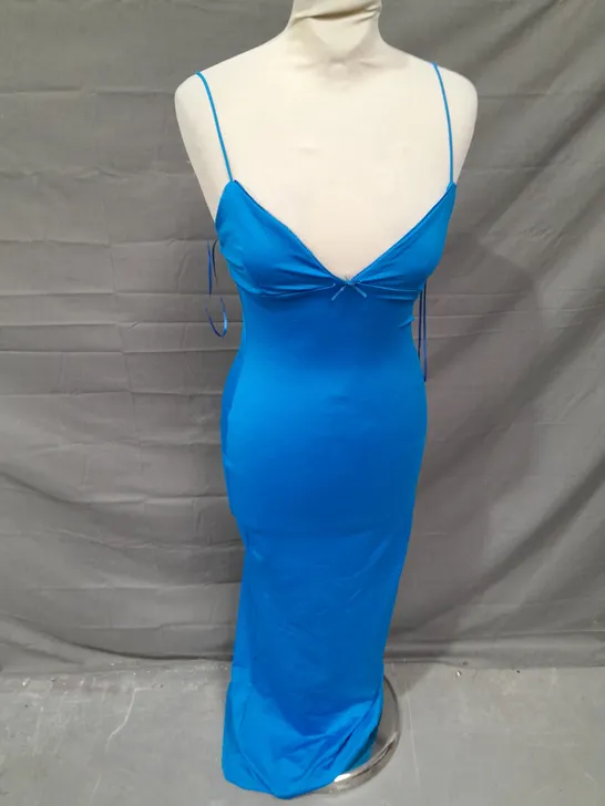 BERSHKA SPAGHETTI STRAP VNECK MAXI DRESS IN BRIGHT BLUE SIZE S