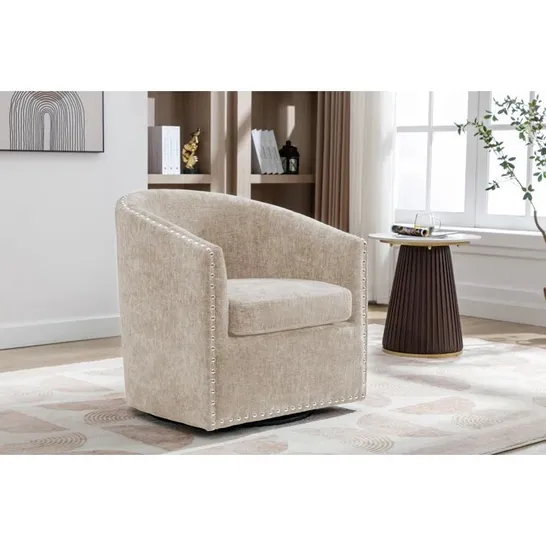 BOXED ANAELISA SWIVEL FABRIC BARREL ACCENT CHAIR (1 BOX)