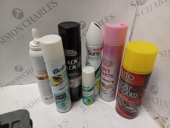 BOX OF APPROXIMATELY 20 ASSORTED AEROSOLS TO INCLUDE - SURE FREESIA & WATER LILY SPRAY, BATISTE DRY SHAMPOO, LOVE HEARTS ROOM SPRAY, ETC - COLLECTION ONLY