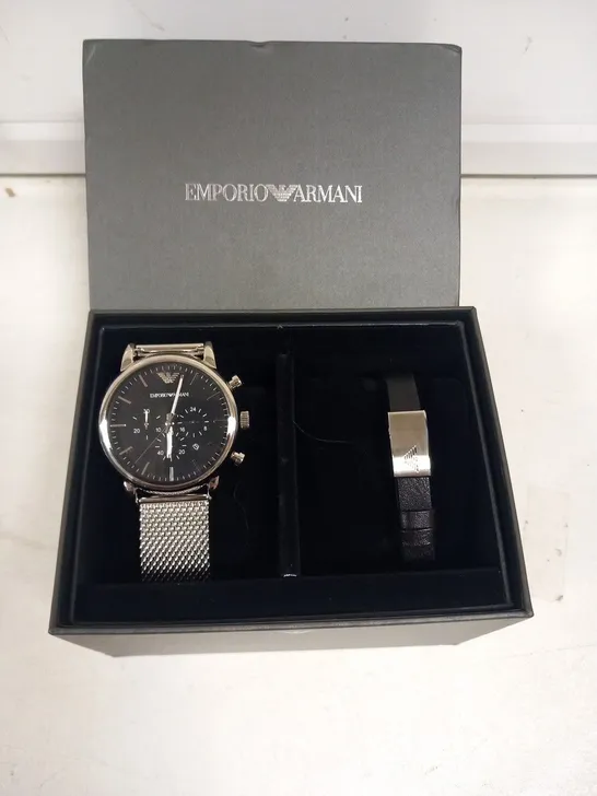 BOXED EMPORIO ARMANI WATCH AND BRACELET GIFT SET