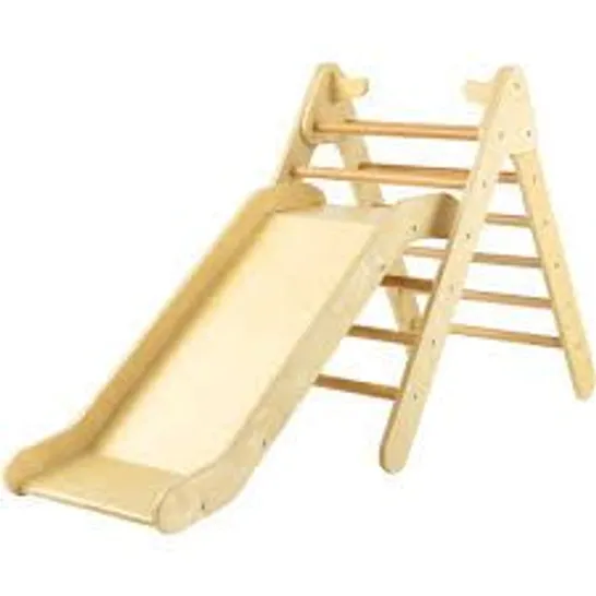 BOXED COSTWAY 2-IN-1 WOODEN TRIANGLE CLIMBER SET WITH GRADIENT ADJUSTABLE SLIDE