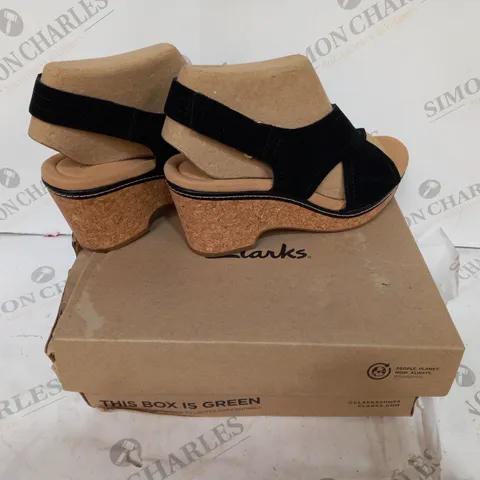 BOXED BROWN & BLACK HEEL CLARKS SHOES