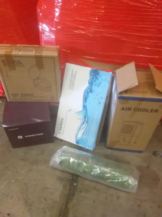 PALLET OF ASSORTED ITEMS INCLUDING TOILET RAISER, AIR COOLER, GLASS SET