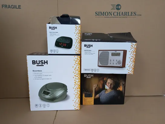 BOX OF APPROX 5 ASSORTED BUSH ITEMS TO INCLUDE - ALARM CLOCK RADIO , DAB/FM RADIO , BOOMBOX ETC