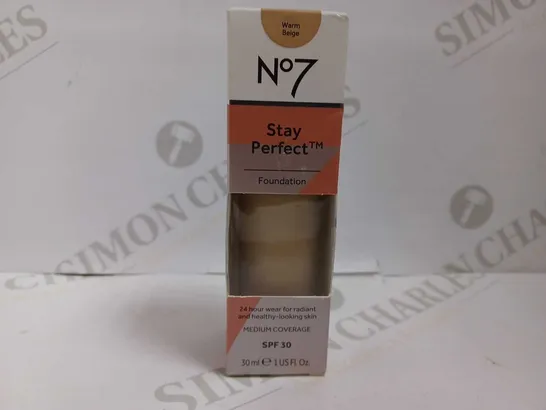 SEALED NO.7 STAY PERFECT FOUNDATION - MEDIUM COVERAGE WARM BEIGE 30ML