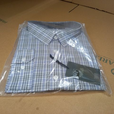 PACKAGED M&S GREY/BLUE CHECKED SHIRT - NECK SIZE 19.5"