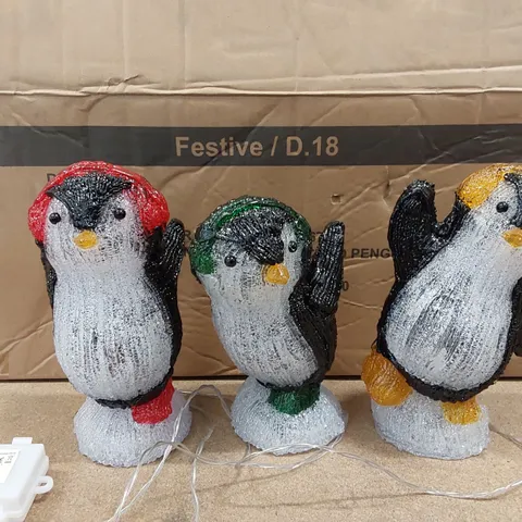 BOX OF APPROXIMATELY 4X 3PCS BRAND NEW BOXED ACRYLIC LED PENGUINS (1 BOX)