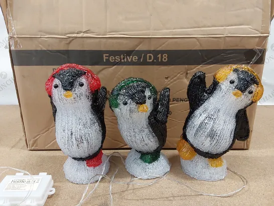 BOX OF APPROXIMATELY 4X 3PCS BRAND NEW BOXED ACRYLIC LED PENGUINS (1 BOX)