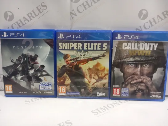 3 ASSORTED PLAYSTATION 4 GAMES TO INCLUDE; CALL OF DUTY WWI, SNIPER ELITE 5 FRANCE AND DESTINY 2