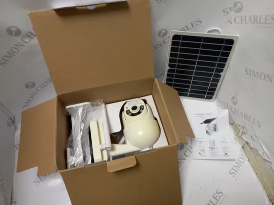 BOXED HD INTELLIGENT SOLAR ENERGY ALERT PTZ CAMERA WITH SOLAR PANEL, FITTINGS, EXTRA POWER CABLE AND USER MANUAL 