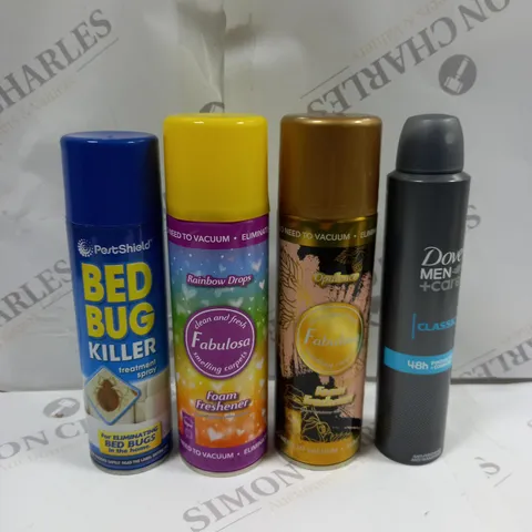 BOX OF APPROX 15 ASSORTED AEROSOLS TO INCLUDE BED BUD KILLER, DOVE MEN DEODERANT, OPULENCE FOAM FRESHER ETC - COLLECTION ONLY