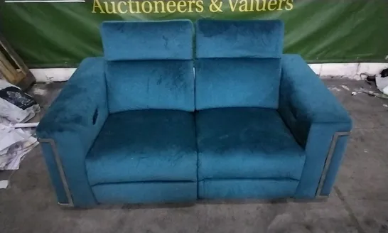 QUALITY DESIGNER TEAL PLUSH VELVET ELECTRIC RECLINER 2 SEATER SOFA