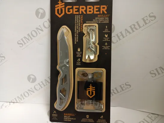 GERBER PARAFRAME POCKET FOLDER KNIFE + BARBILL WALLET + MULLET COMBO KIT 4020