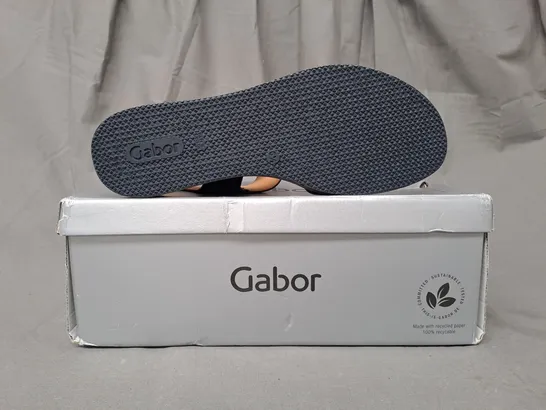 BOXED PAIR OF GABOR OPEN TOE WEDGE SANDALS IN NAVY UK SIZE 6.5