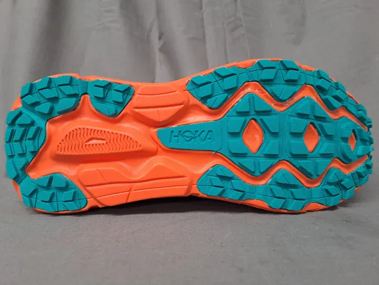 BOXED PAIR OF HOKA CHALLENGER ATR 7 SHOES IN AQUA/ORANGE/NAVY UK SIZE 9