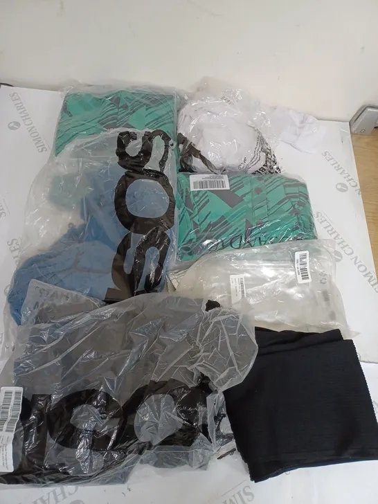 LARGE BOX OF ASSORTED CLOTHING ITEMS IN VARIOUS COLOURS AND SIZES INCLUDING TROUSERS , TOPS AND JUMPERS 