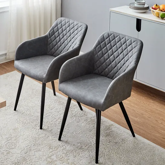 BOXED MOREE SET OF TWO LIGHT GREY PU LEATHER DINING CHAIRS (1 BOX)