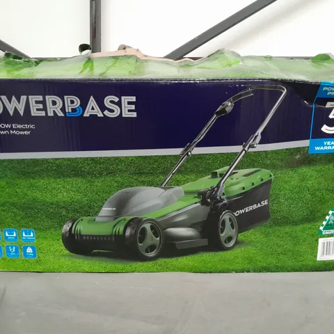 BOXED POWERBASE 34cm 1400W ELECTRIC ROTARY LAWNMOWER - COLLECTION ONLY