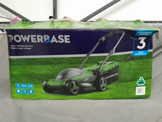 BOXED POWERBASE 34cm 1400W ELECTRIC ROTARY LAWNMOWER - COLLECTION ONLY