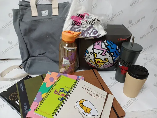 APPROXIMATELY 13 COTTON ON ITEMS INCLUDING KEITH HARING BASKETBALL, 6 NOTEBOOKS AND PLANNERS, GREY BACKPACK, BARBIE T SHIRT