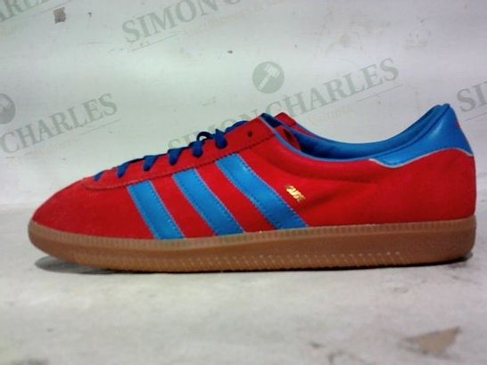 BOXED PAIR OF ADIDAS ROUGE TRAINERS (RED-BLUE), SIZE 7 UK