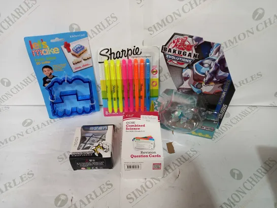 BOX OF APPROX 30 ASSORTED TOYS TO INCLUDE - PACK OF SHARPIES, 3D FOOD CUTTERS, BAKUGAN EVOLUTIONS ETC