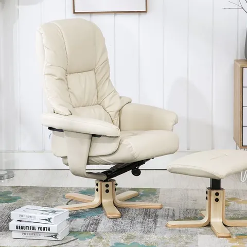 BOXED CREAM FAUX LEATHER SWIVEL RECLINER CHAIR (1 BOX)