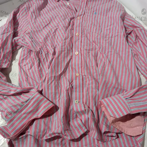 IZOD STRIPE BUTTON UP SHIRT IN PINK/BLUE - MEDIUM