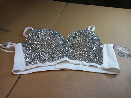 DESIGNER WHITE/SILVER GEM DETAILED BRA TOP 