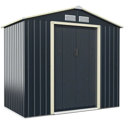 BOXED COSTWAY 7 X 4 FEET METAL STORAGE SHED WITH SLIDING DOUBLE LOCKABLE DOORS - GREY (2 BOXES)