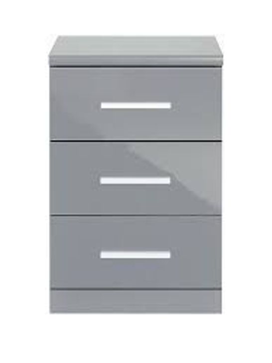 BOXED GREY GLOSS NEW PRAGUE GLOSS 2× BEDSIDE CABINET 