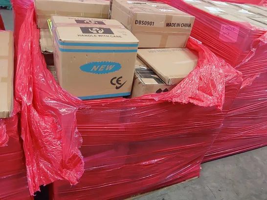 PALLET OF ASSORTED CONSUMER PRODUCTS TO INCLUDE: FOOD DEHYDRATOR, ROLLING STOOL, BABY MOSQUITO NET, COOKER HOOD, CAR SUNROOF SUNSHADE ECT