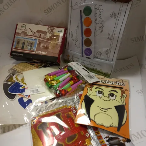 LOT OF 6 ITEMS INCLUDING PAINTING SET, BIRTHDAY DECORATIONS, WILLS-KITS SCENIC SERIES