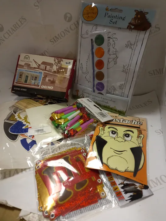 LOT OF 6 ITEMS INCLUDING PAINTING SET, BIRTHDAY DECORATIONS, WILLS-KITS SCENIC SERIES