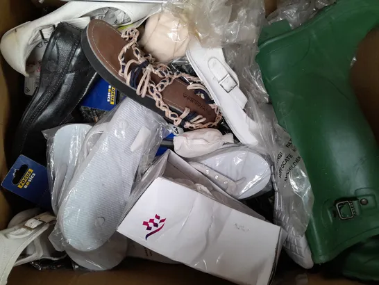 BOX OF APPROXIMATELY 20 ASSORTED FOOTWEAR, FASHION, AND HOUSEHOLD ITEMS TO INCLUDE REDFOOT, LOVE YOUR SHOES, ETC