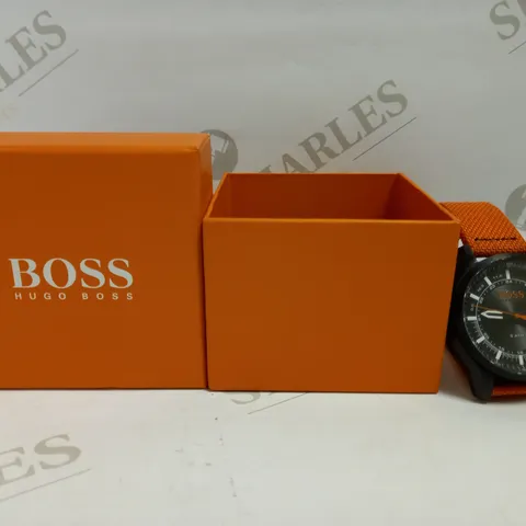 BOXED HUGO BOSS 5AMT WATCH WITH ORANGE STRAP 