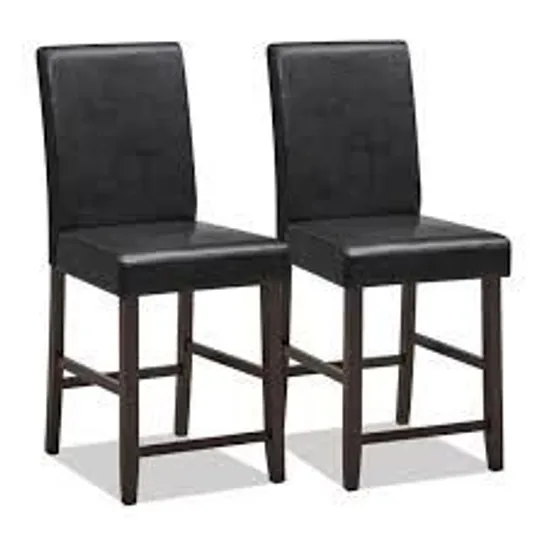 BOXED SET OF 2 COSTWAY BAR STOOLS WITH RUBBER WOOD LEGS AND BUTTON-TUFTED BACK - BLACK (1 BOX)