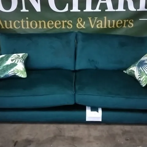 QUALITY BRITISH DESIGNER PASHA 3 SEATER HIGH BACK SOFA - GREEN PLUSH FABRIC