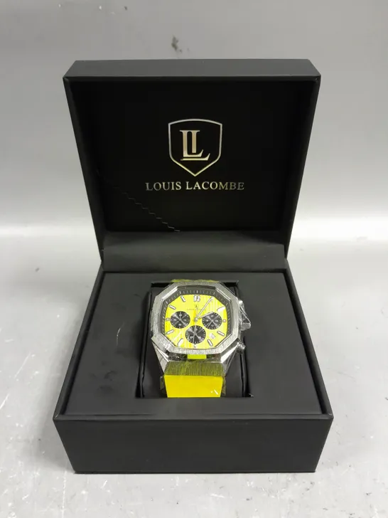 MENS LOUIS LACOMBE CHRONOGRAPH WATCH YELLOW DIAL & RUBBER STRAP