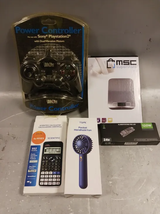 APPROXIMATELY 10 ASSORTED ELECTRICAL PRODUCTS TO INCLUDE DIGITAL SCALES, LED POWER SUPPLY, HANDHELD FAN ETC 