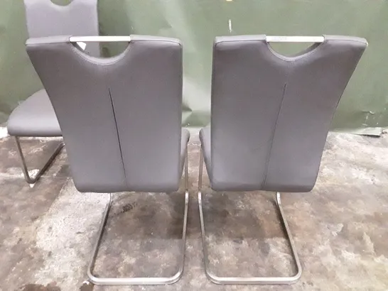 SET OF 3 DINING CHAIRS - DARK GREY LEATHER 