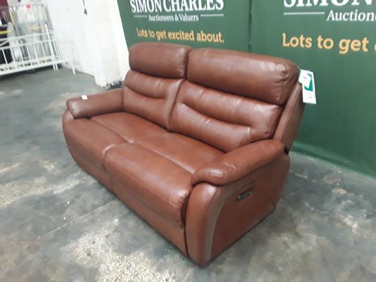 QUALITY JAMES BUTTERSCOTCH FAUX LEATHER POWER RECLINING THREE SEATER SOFA