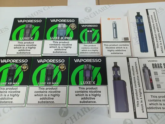 LOT OF 16 ASSORTED E-CIGS TO INCLUDE VAPORESSO, GEEKVAPE AND VOOPOO