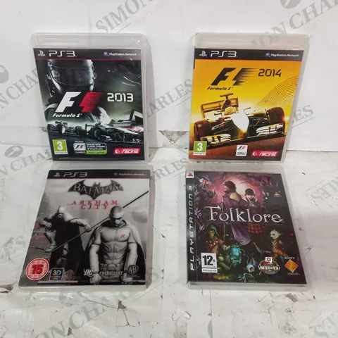 LOT OF 4 ASSORTED PLAYSTATION 3 GAMES TO INCLUDE F1 2013, BATMAN ARKHAM CITY, FOLKLORE, ETC